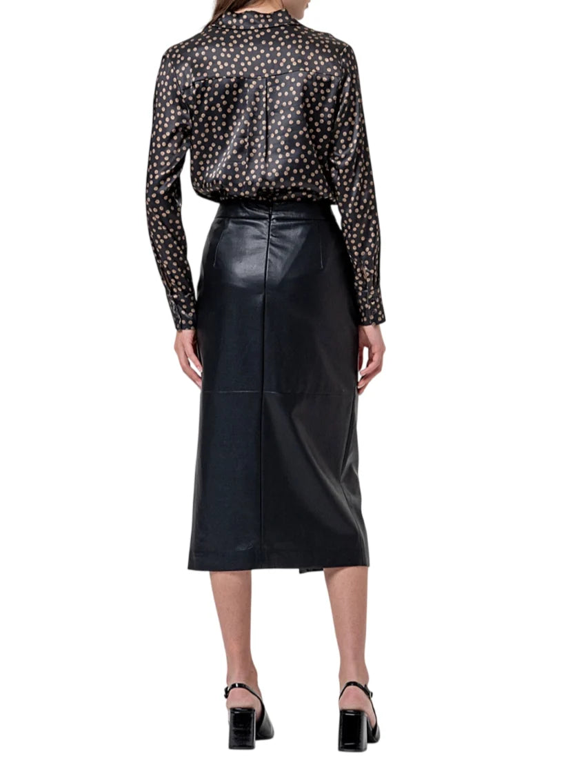 Surkana gonna midi tubino donna in ecopelle nero