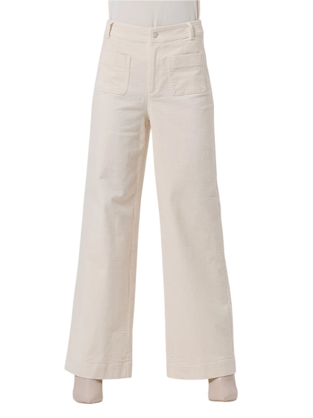 Surkana pantaloni palazzo donna in velluto millerighe panna