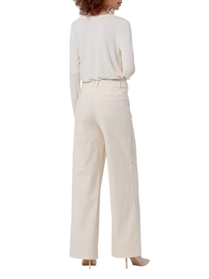 Surkana pantaloni palazzo donna in velluto millerighe panna