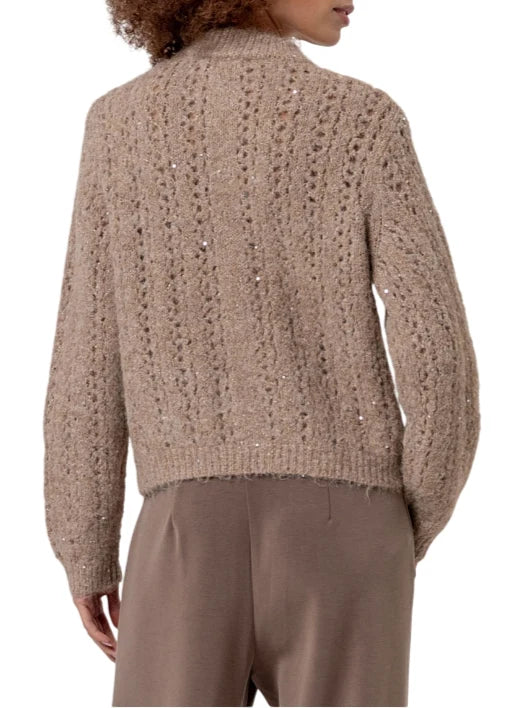 Surkana cardigan con zip in maglia misto lana con paillettes beige