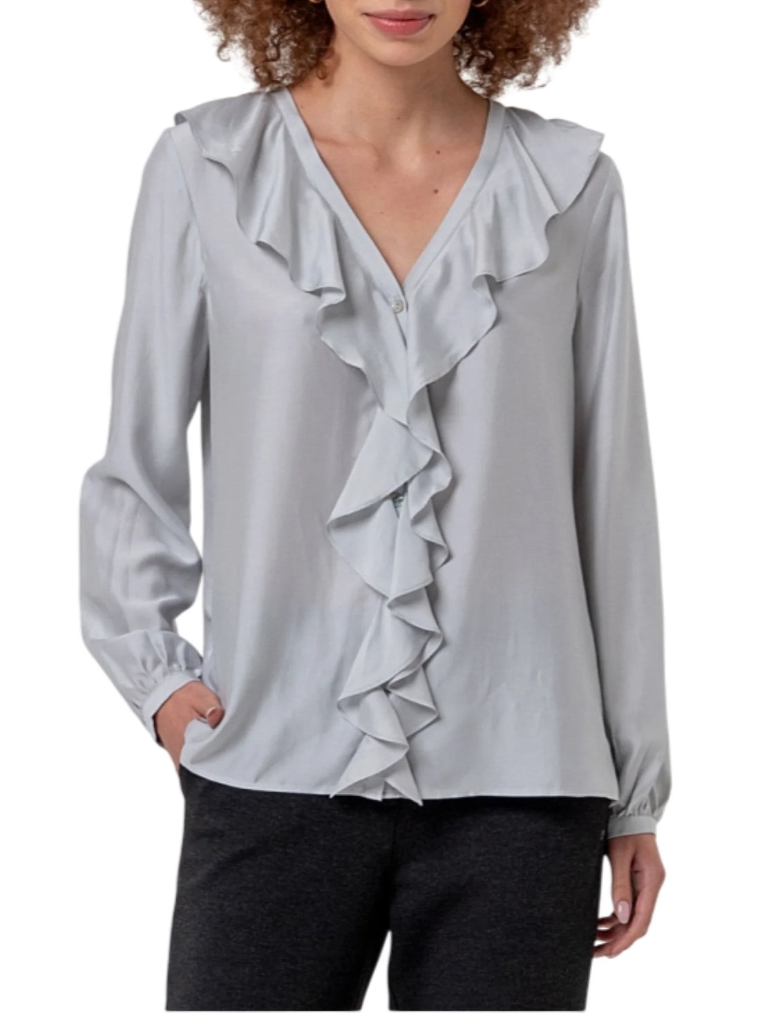 Surkana blusa donna misto seta con rouches grigio