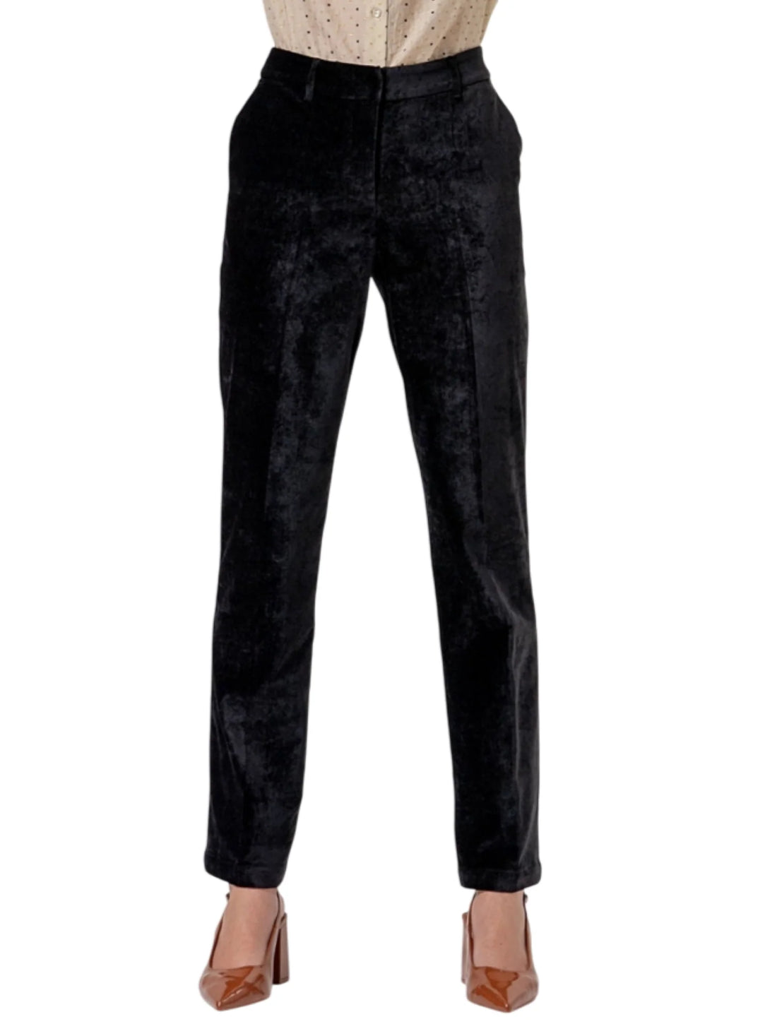 Surkana pantaloni donna in velluto vita alta nero