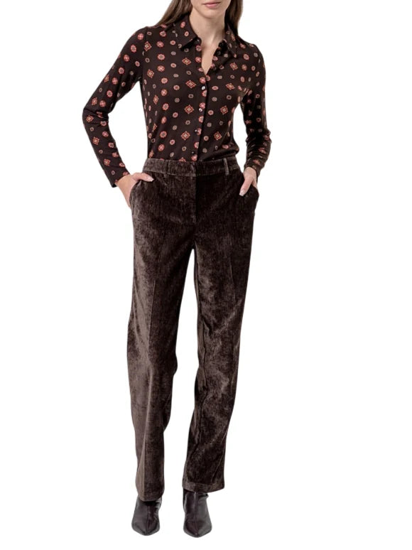 Surkana pantaloni donna in velluto vita alta marrone