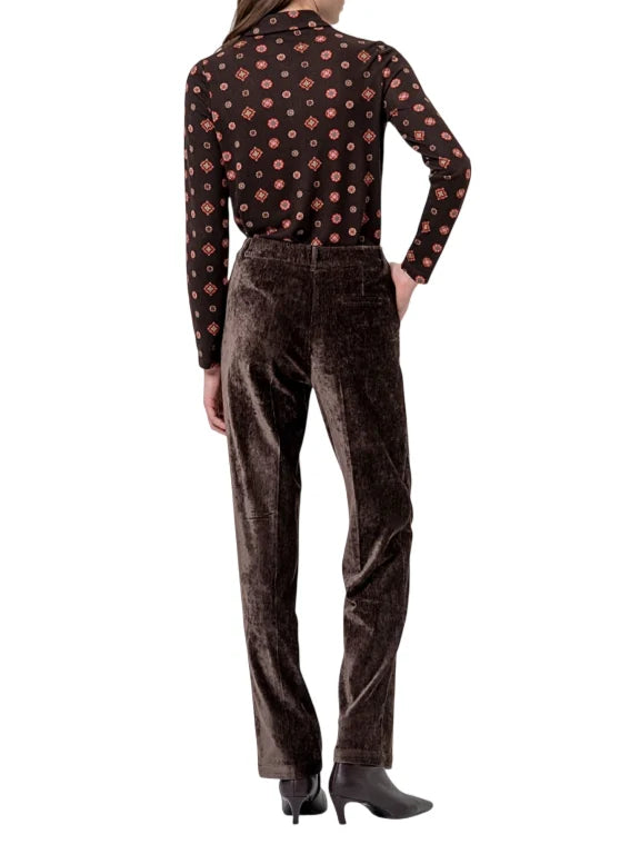 Surkana pantaloni donna in velluto vita alta marrone