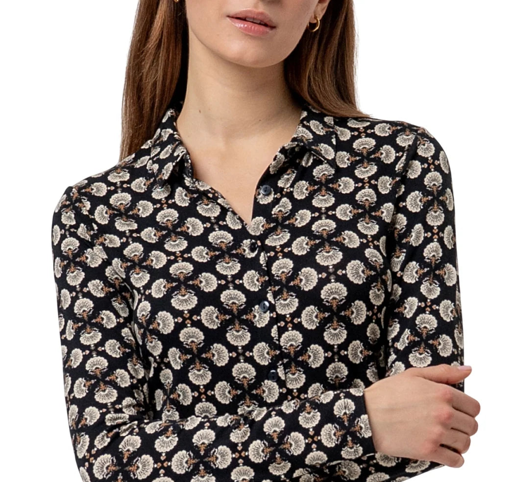 Surkana camicia donna in fantasia manica lunga nero