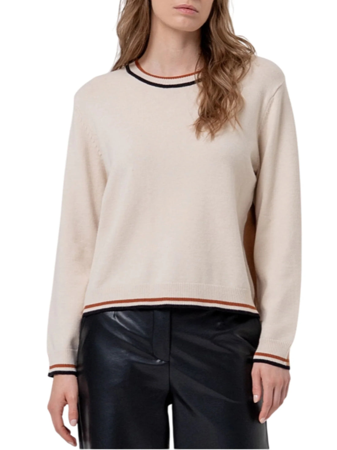 Surkana maglia donna colorblock misto viscosa beige