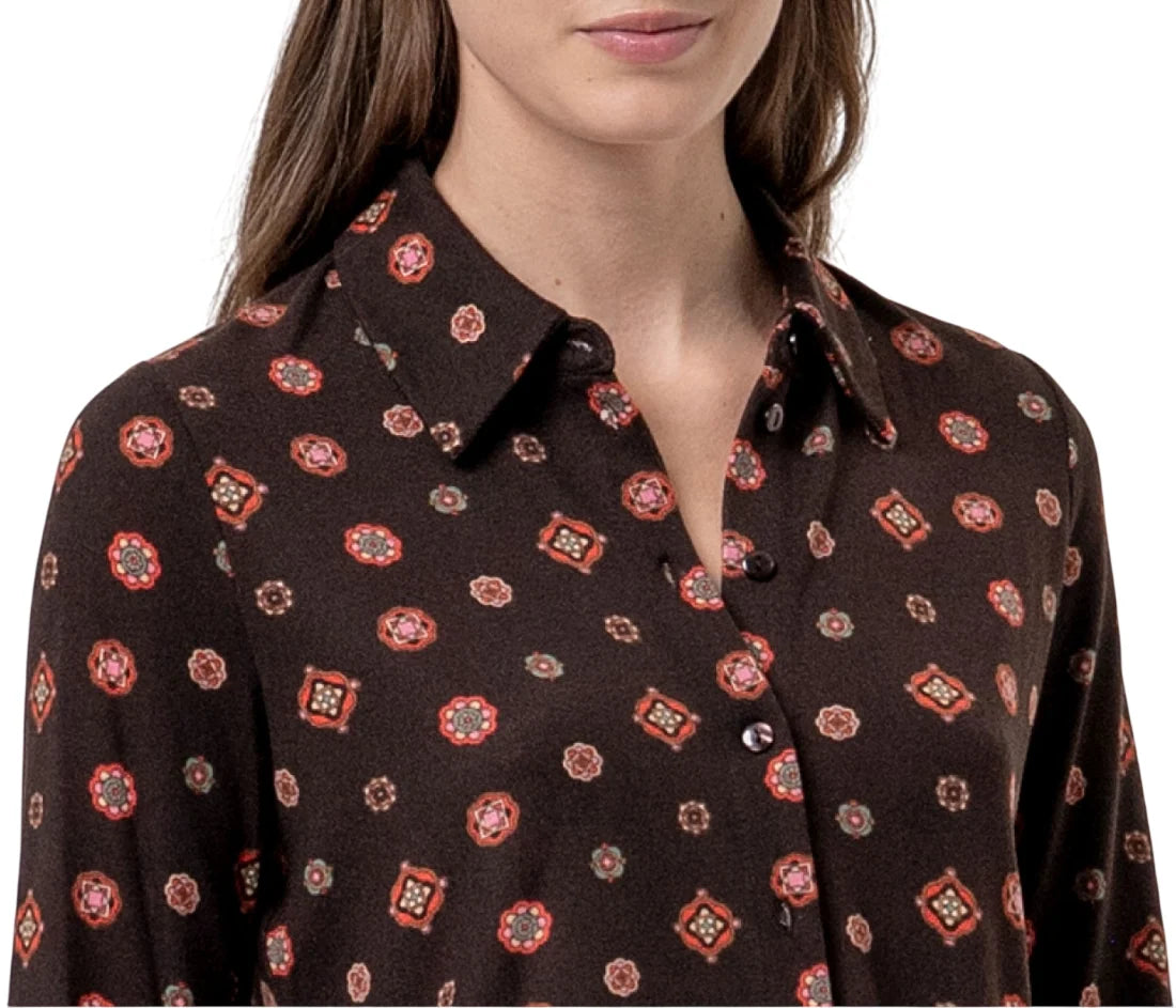 Surkana camicia donna in fantasia manica lunga marrone
