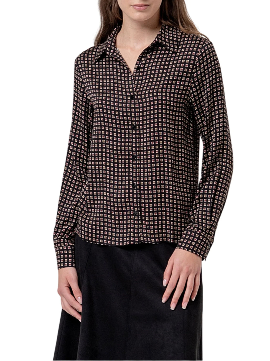 Surkana camicia in viscosa manica lunga fantasia multicolor nero