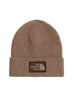 The North Face cappello unisex in maglia con patch logo tortora