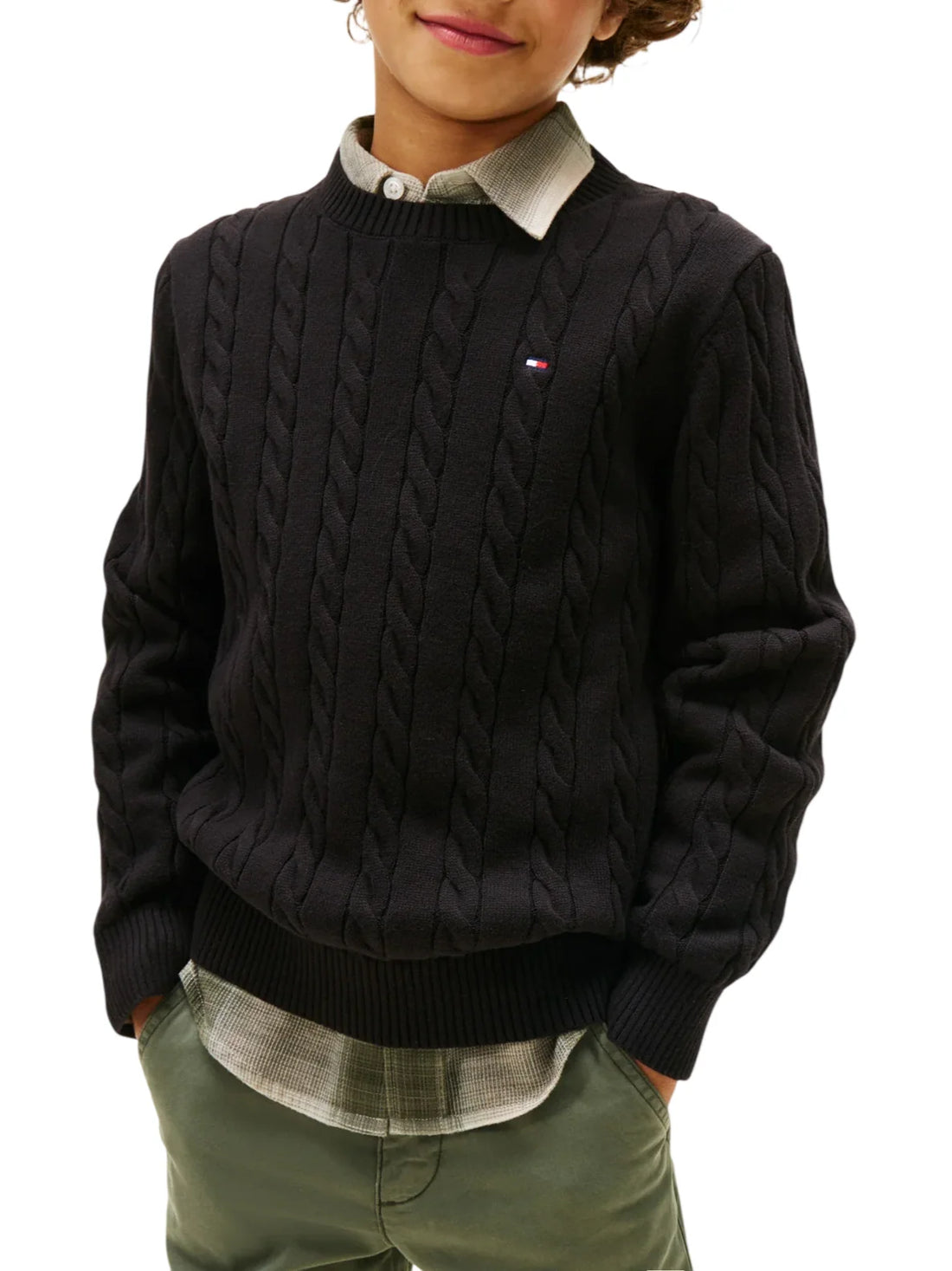 Tommy Hilfiger maglia a trecce bambino nero