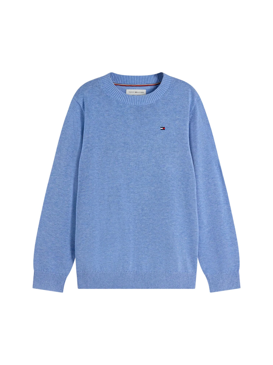 Tommy Hilfiger maglia girocollo bambino in cotone celeste melange