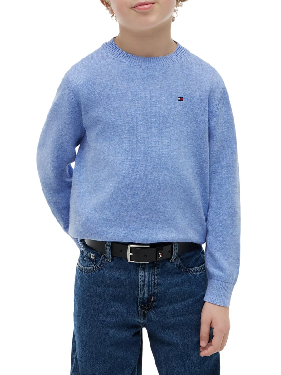 Tommy Hilfiger maglia girocollo bambino in cotone celeste melange