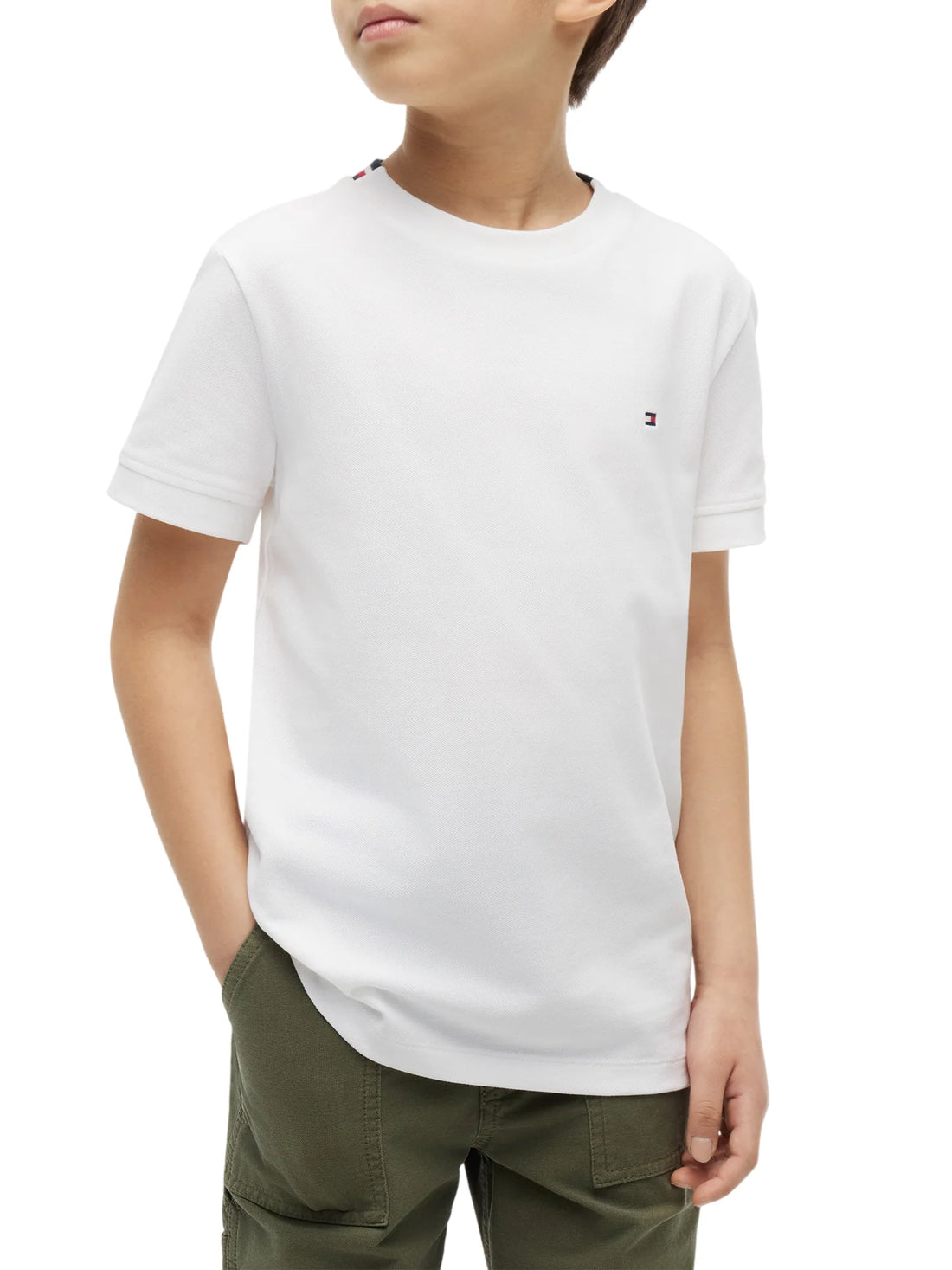 Tommy Hilfiger T-shirt manica corta bambino in piquè bianco