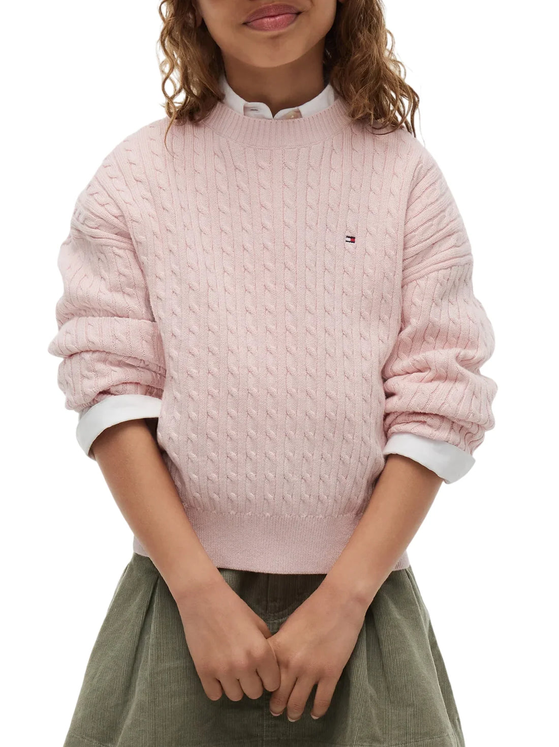 Tommy Hilfiger maglia bambina in cotone a trecce rosa