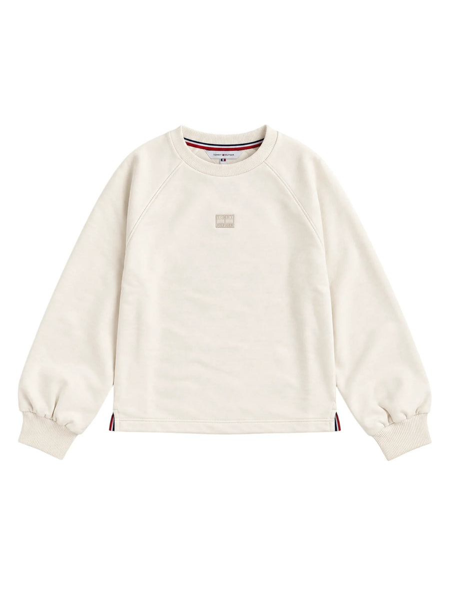 Tommy Hilfiger felpa bambina con patch logato bianco latte KG0KG09446 YBH Tommy Hilfiger