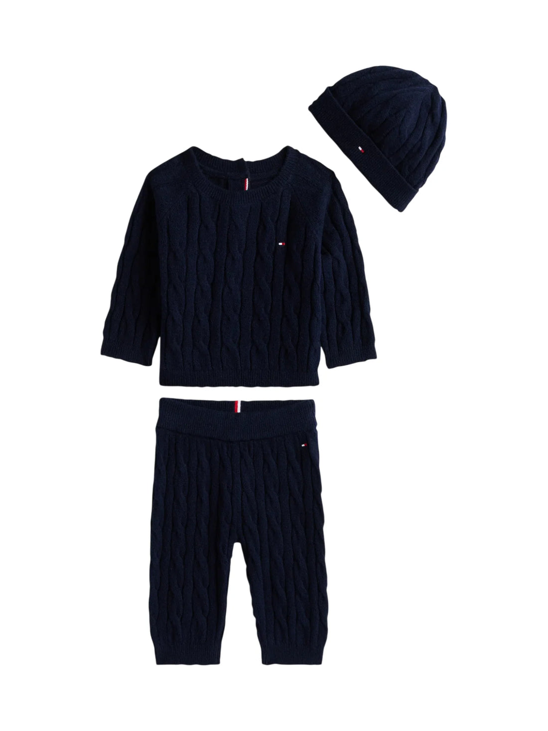 Tommy Hilfiger completo neonato in maglia a trecce con cappello blu