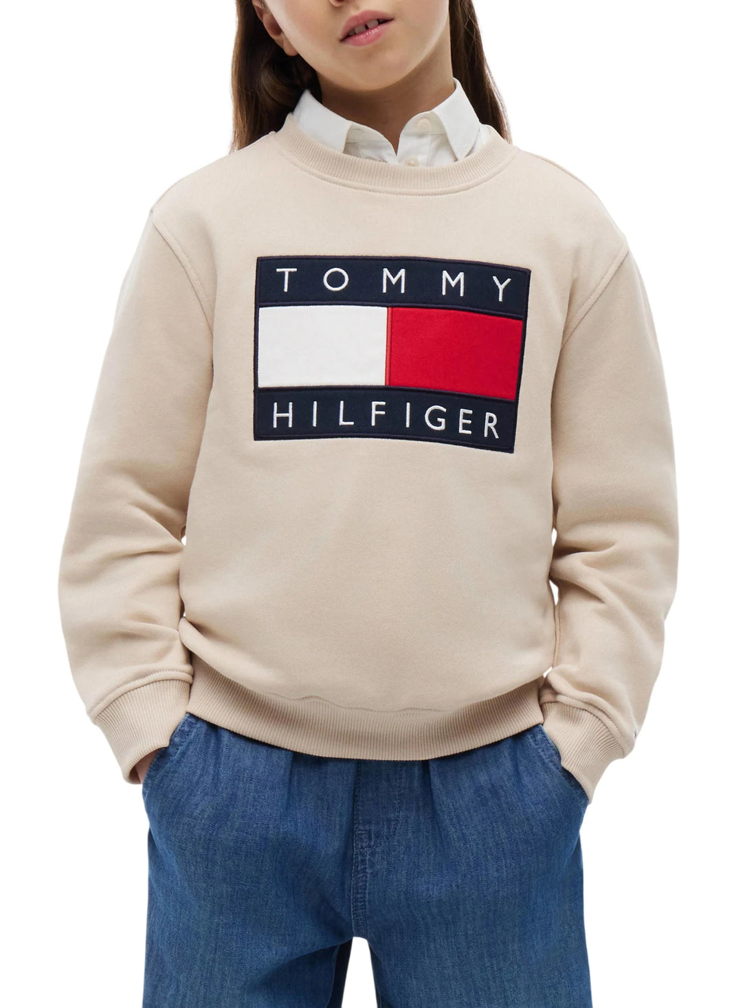 Tommy Hilfiger felpa bambino con logo iconico beige