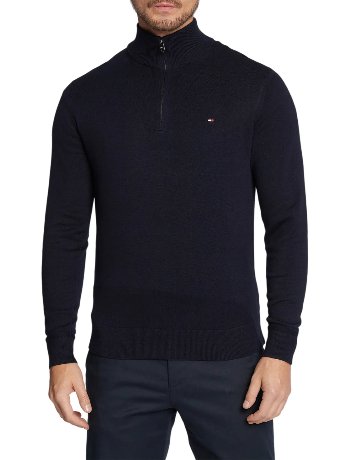 Tommy Hilfiger maglia Pima con mezza zip blu