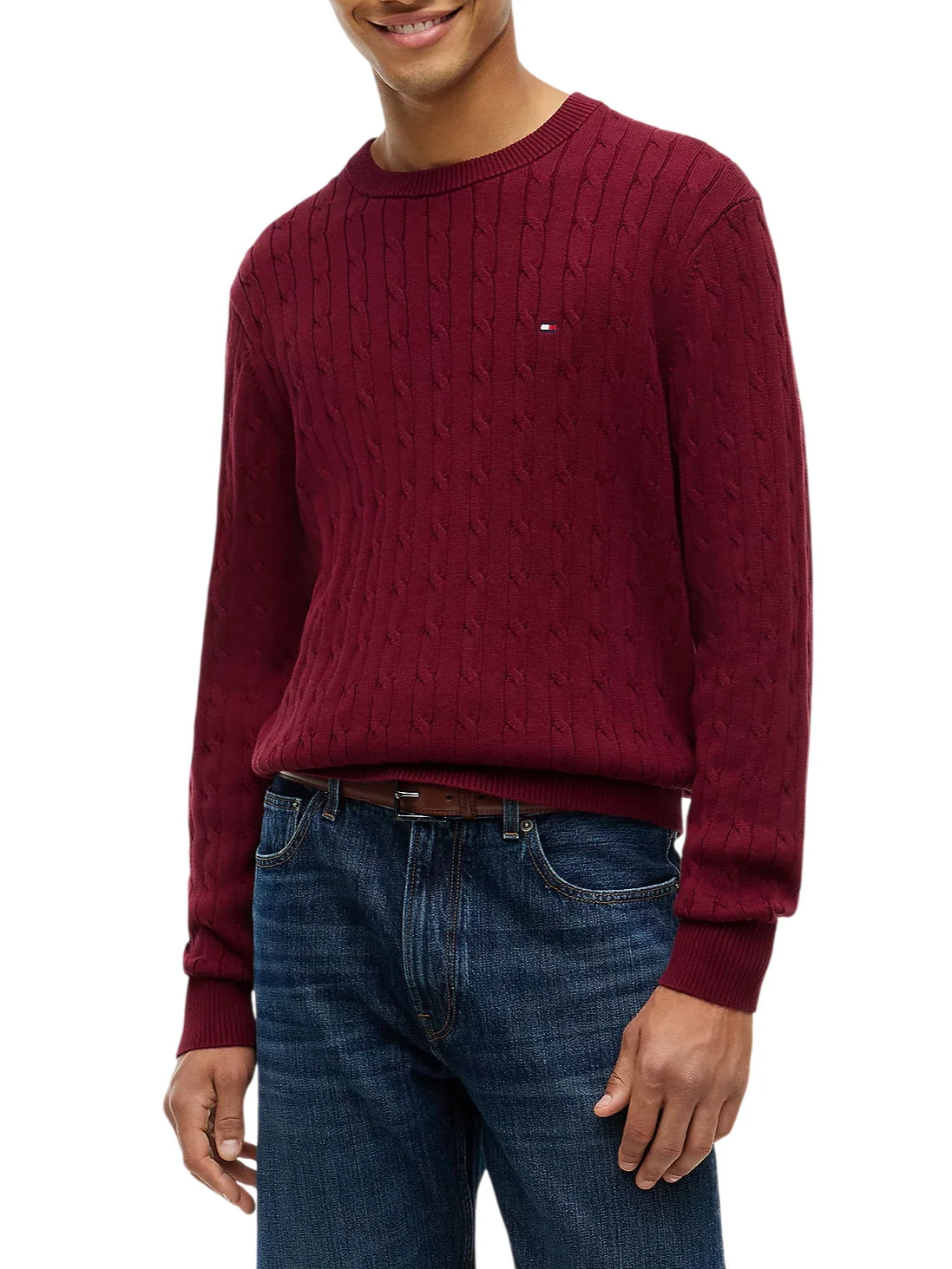 Tommy Hilfiger maglia uomo in cotone con trecce bordeaux