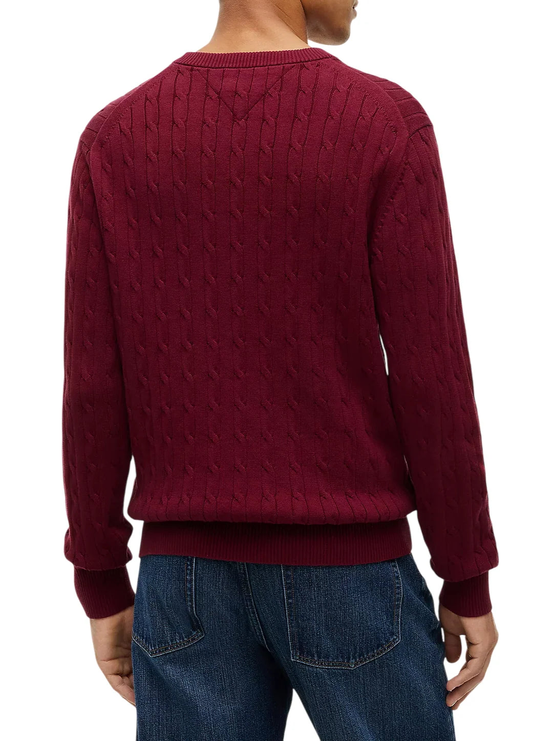 Tommy Hilfiger maglia uomo in cotone con trecce bordeaux
