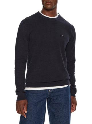 Tommy Hilfiger maglia tramata uomo Essential in cotone blu MW0MW36347 DW5 Tommy Hilfiger 