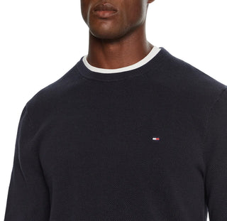 Tommy Hilfiger maglia tramata uomo Essential in cotone blu MW0MW36347 DW5 Tommy Hilfiger