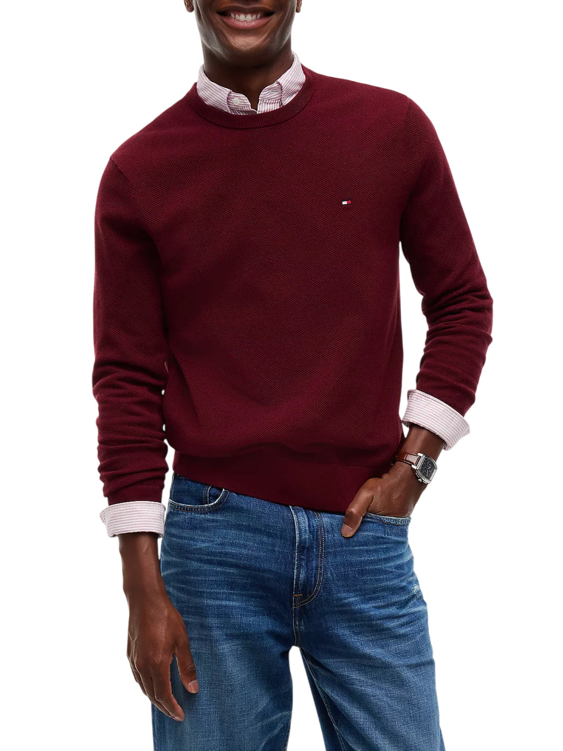 Tommy Hilfiger maglia tramata uomo Essential in cotone bordeaux
