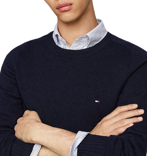 Tommy Hilfiger maglia girocollo uomo in lana blu