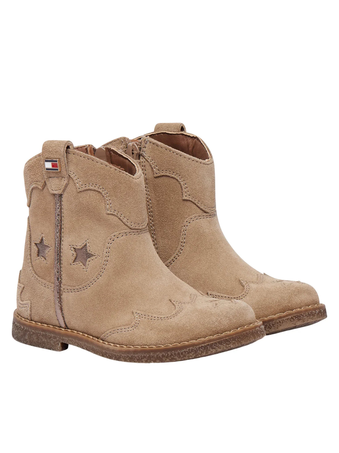 Tommy Hilfiger stivaletti texani bambina in suede con stelle tortora
