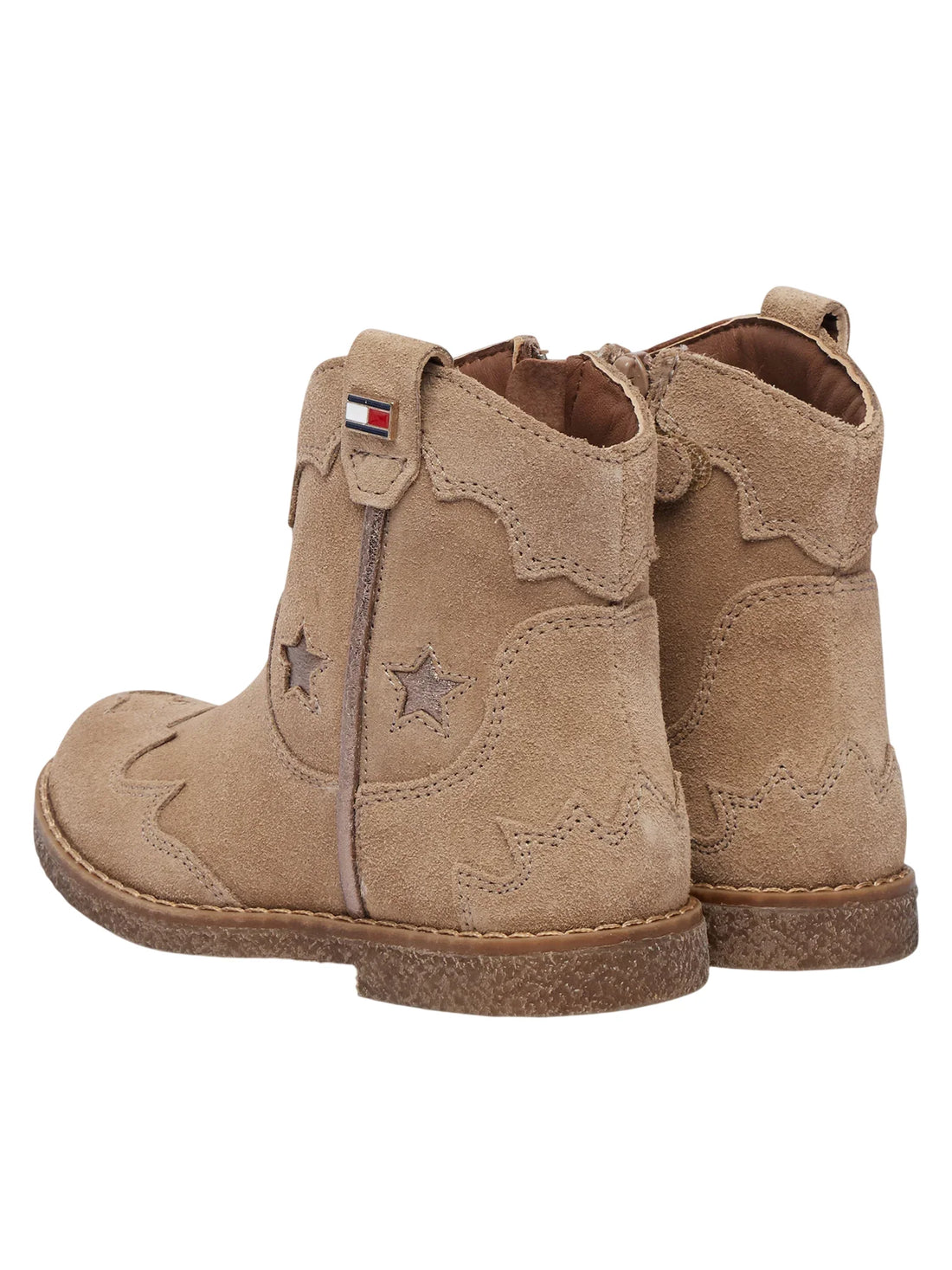 Tommy Hilfiger stivaletti texani bambina in suede con stelle tortora