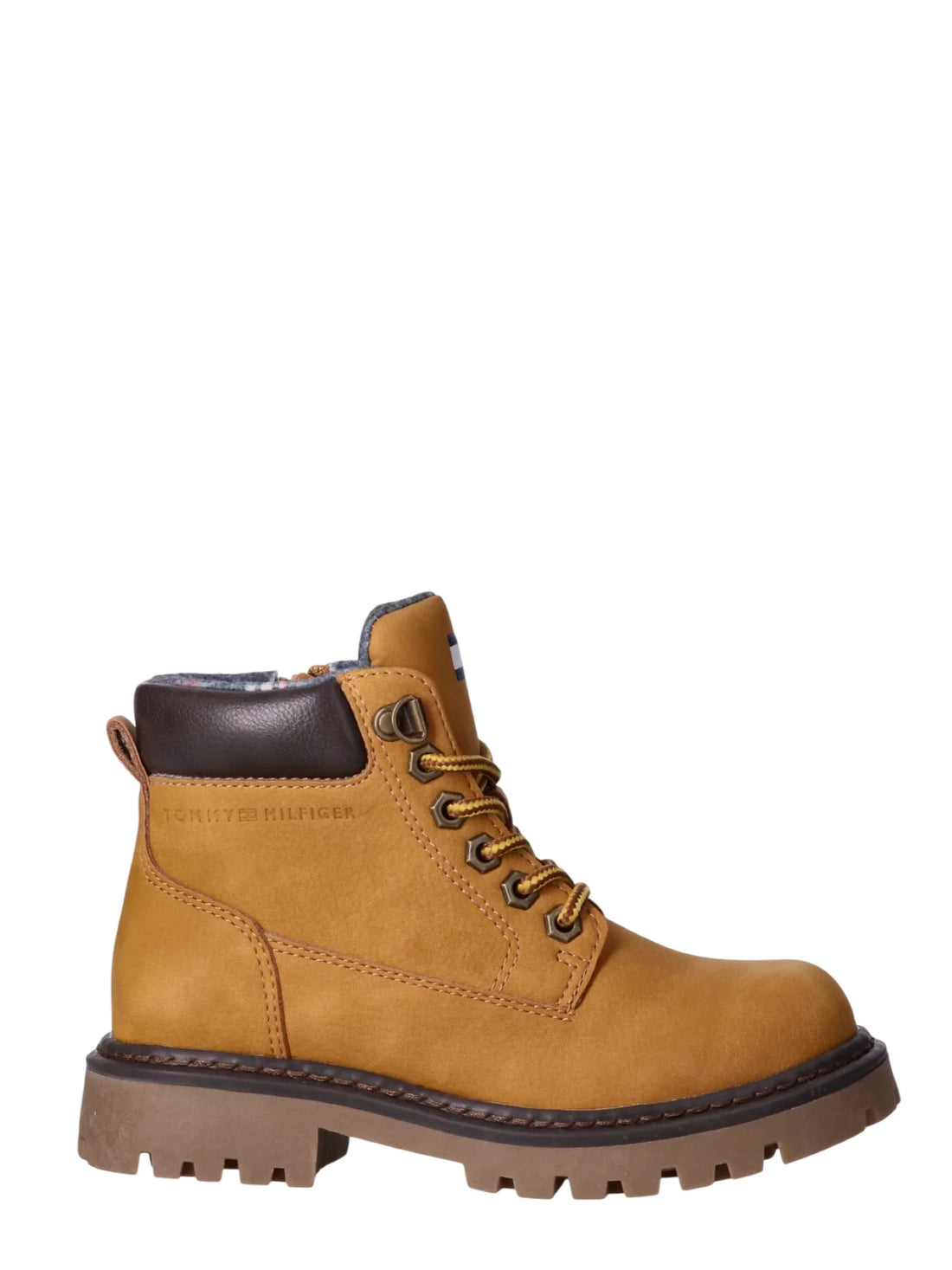 Tommy Hilfiger stivaletti unisex bambino con stringhe in ecopelle color ocra