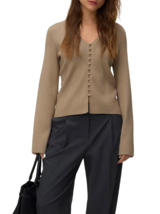 Vero Moda cardigan donna a V misto viscosa verde fango 10342206 CORIANDER VERO MODA 