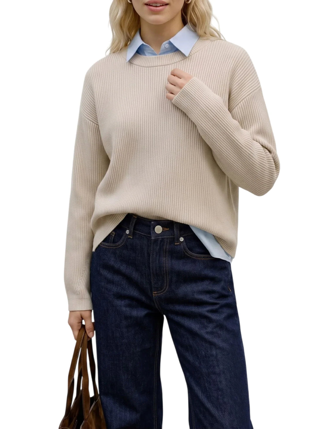 Vero Moda maglia donna in misto viscosa a costine beige chiaro