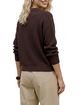 Vero Moda maglia donna in misto viscosa a costine marrone 10347043 CHOCOLATE TORTE VERO MODA