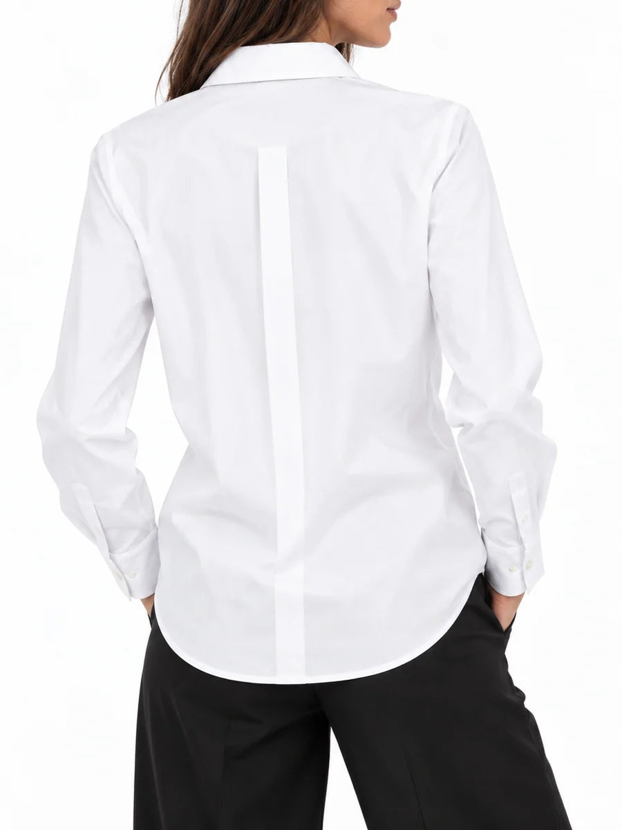Vicolo camicia donna manica lunga in cotone con cravatta bianco