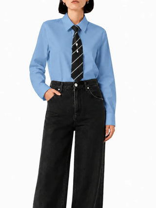 Vicolo camicia donna manica lunga in cotone con cravatta azzurro RAC0015 OXFORD VICOLO