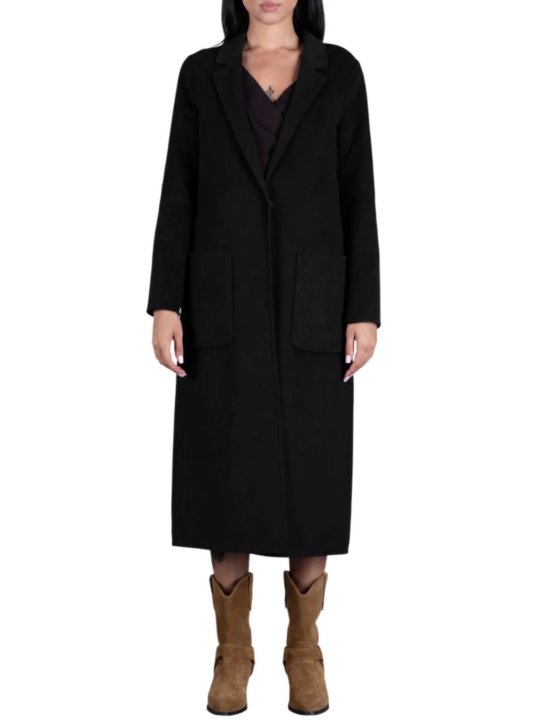 Vicolo cappotto lungo monopetto misto lana donna nero