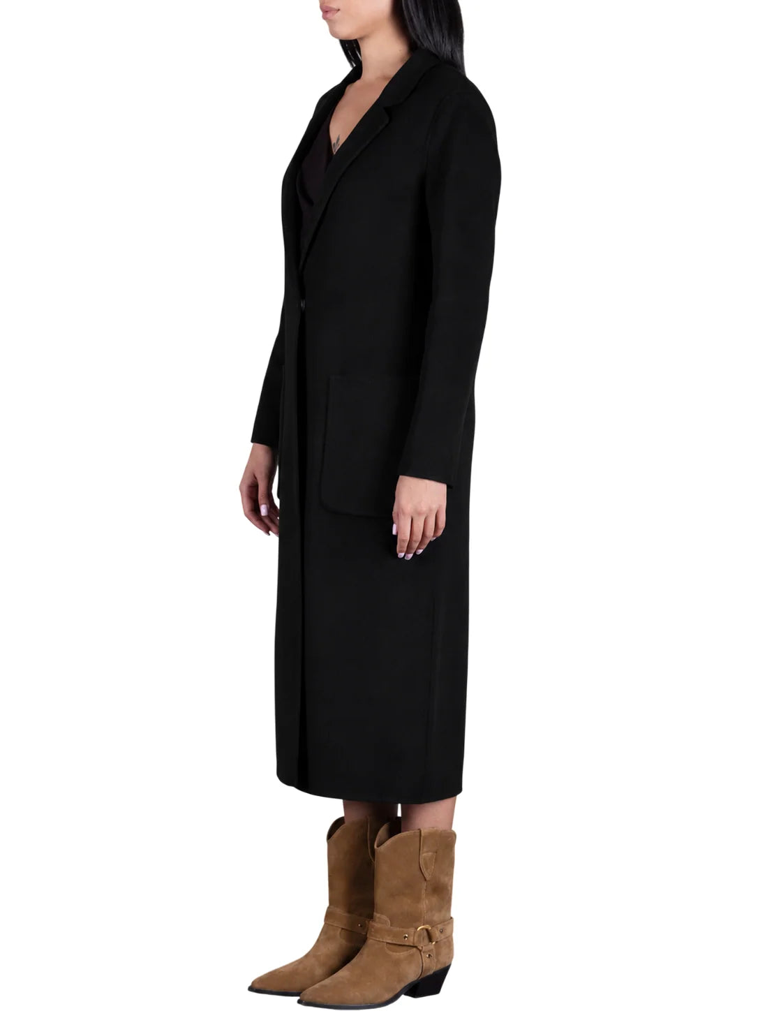 Vicolo cappotto lungo monopetto misto lana donna nero