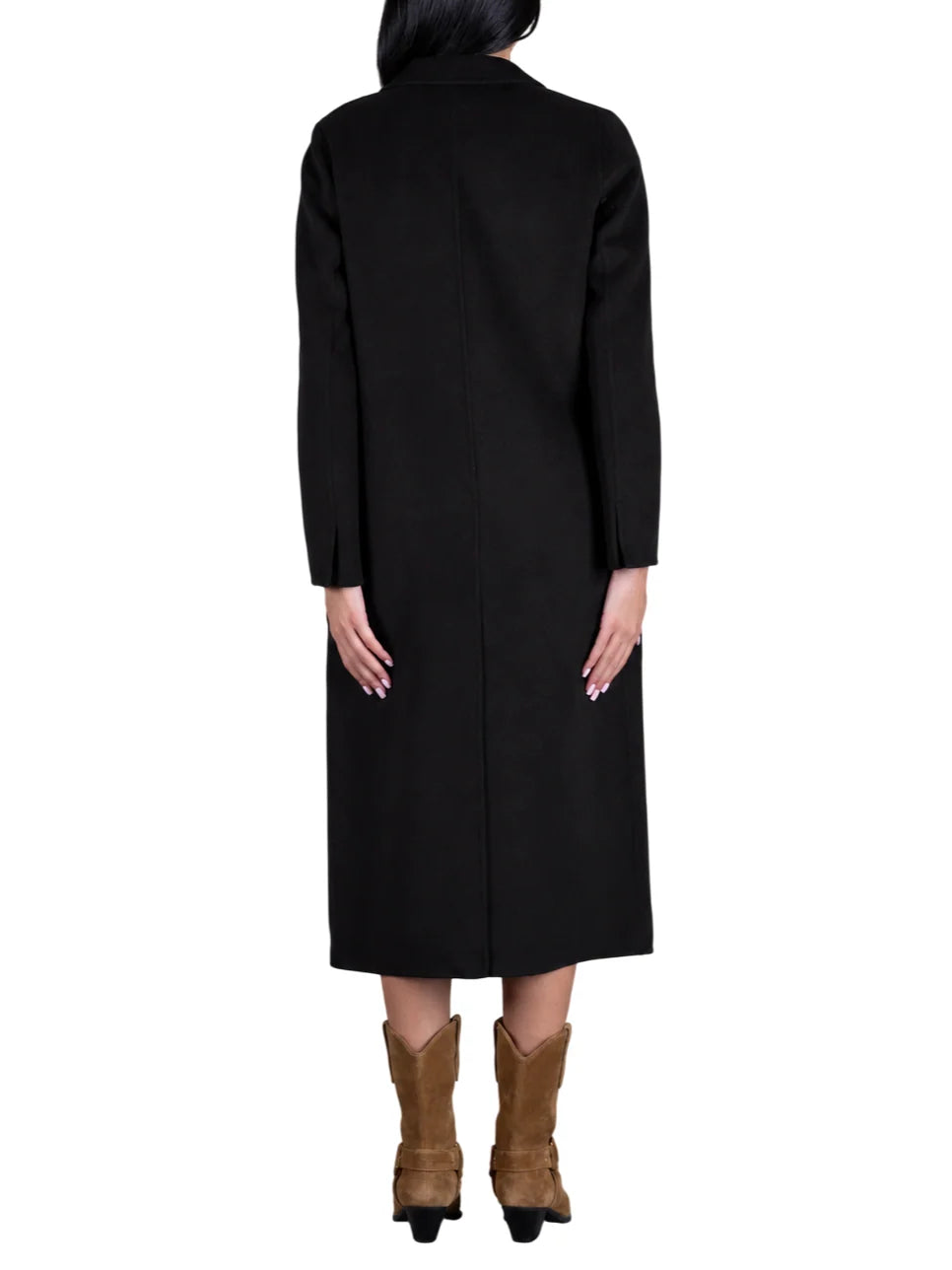 Vicolo cappotto lungo monopetto misto lana donna nero