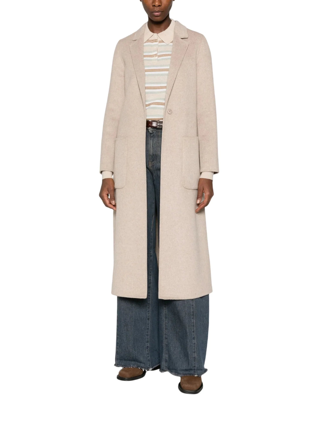 Vicolo cappotto lungo monopetto misto lana donna tortora