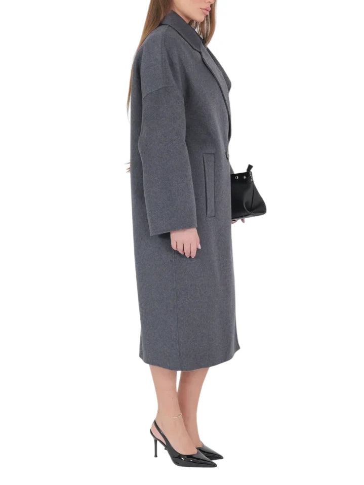 Vicolo cappotto lungo doppiopetto misto lana donna grigio antracite