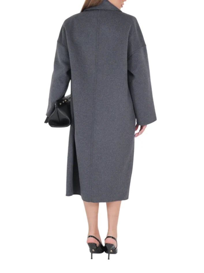 Vicolo cappotto lungo doppiopetto misto lana donna grigio antracite