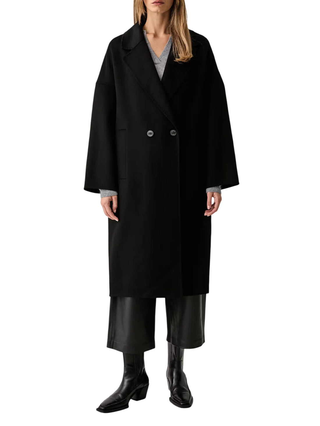 Vicolo cappotto lungo doppiopetto misto lana donna nero