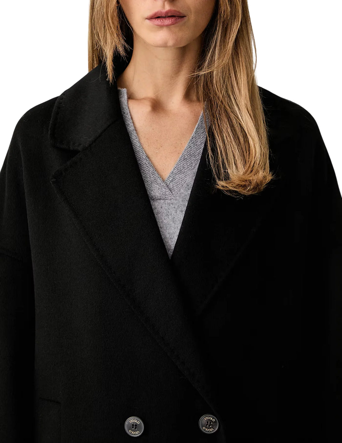 Vicolo cappotto lungo doppiopetto misto lana donna nero