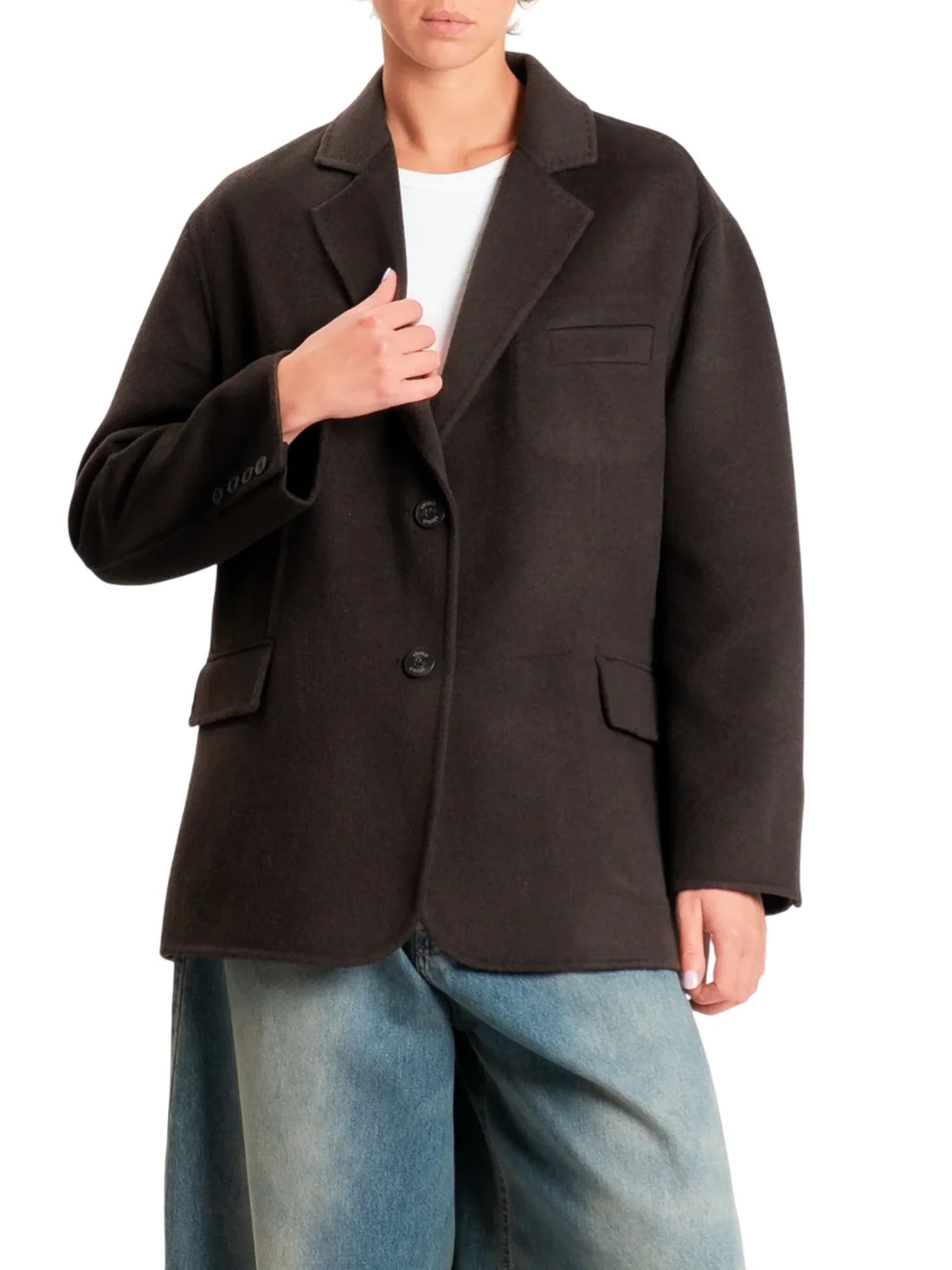 Vicolo cappotto donna stile blazer misto lana marrone