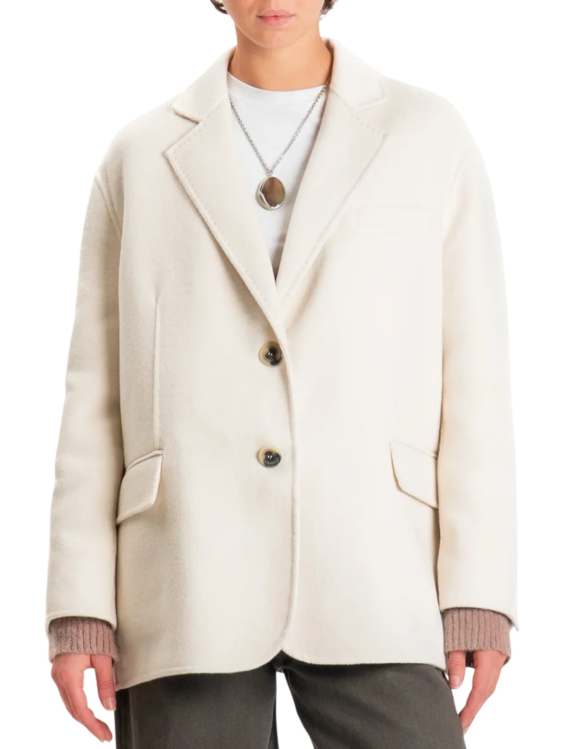 Vicolo cappotto donna stile blazer misto lana panna