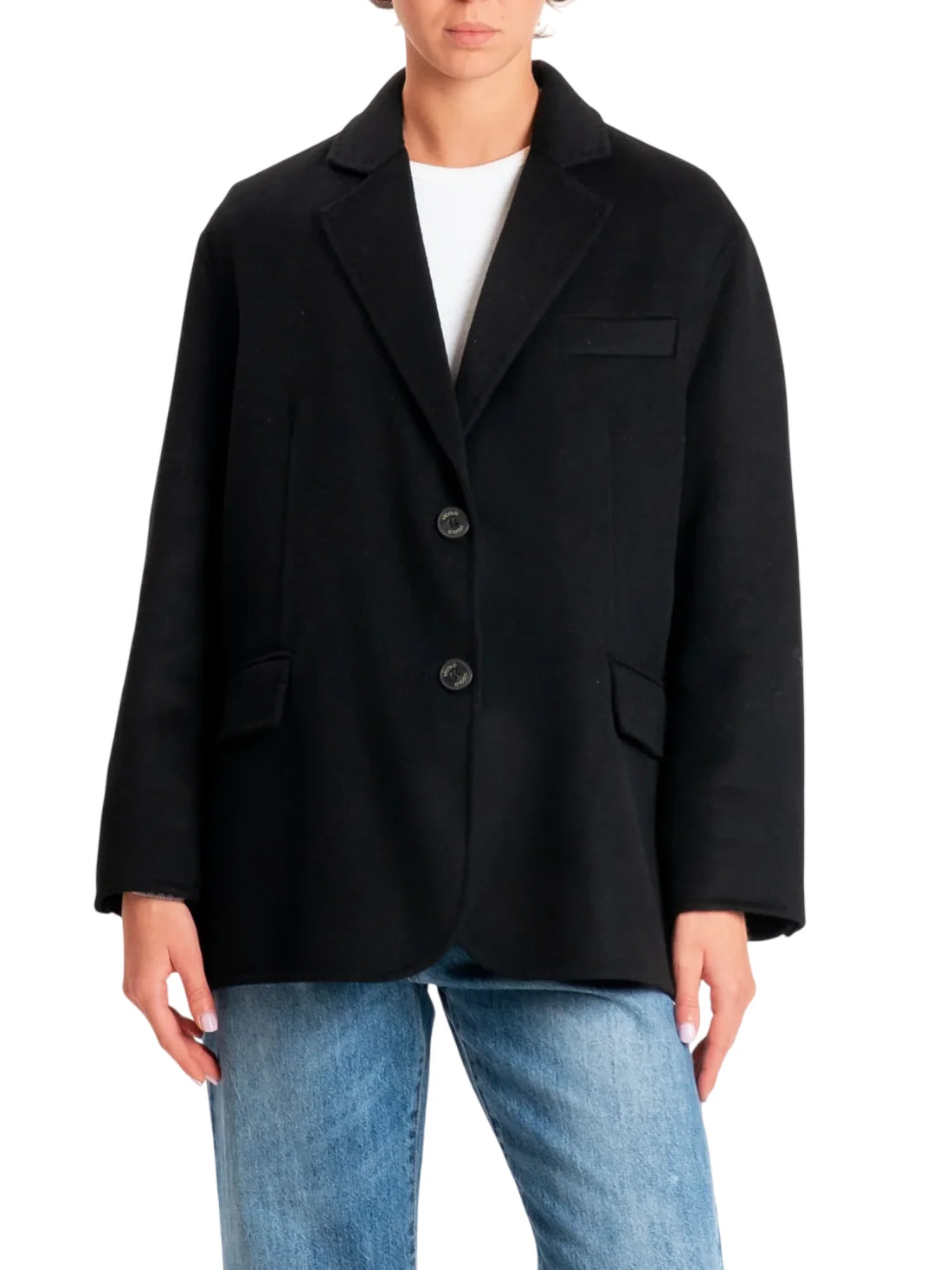 Vicolo cappotto donna stile blazer misto lana nero