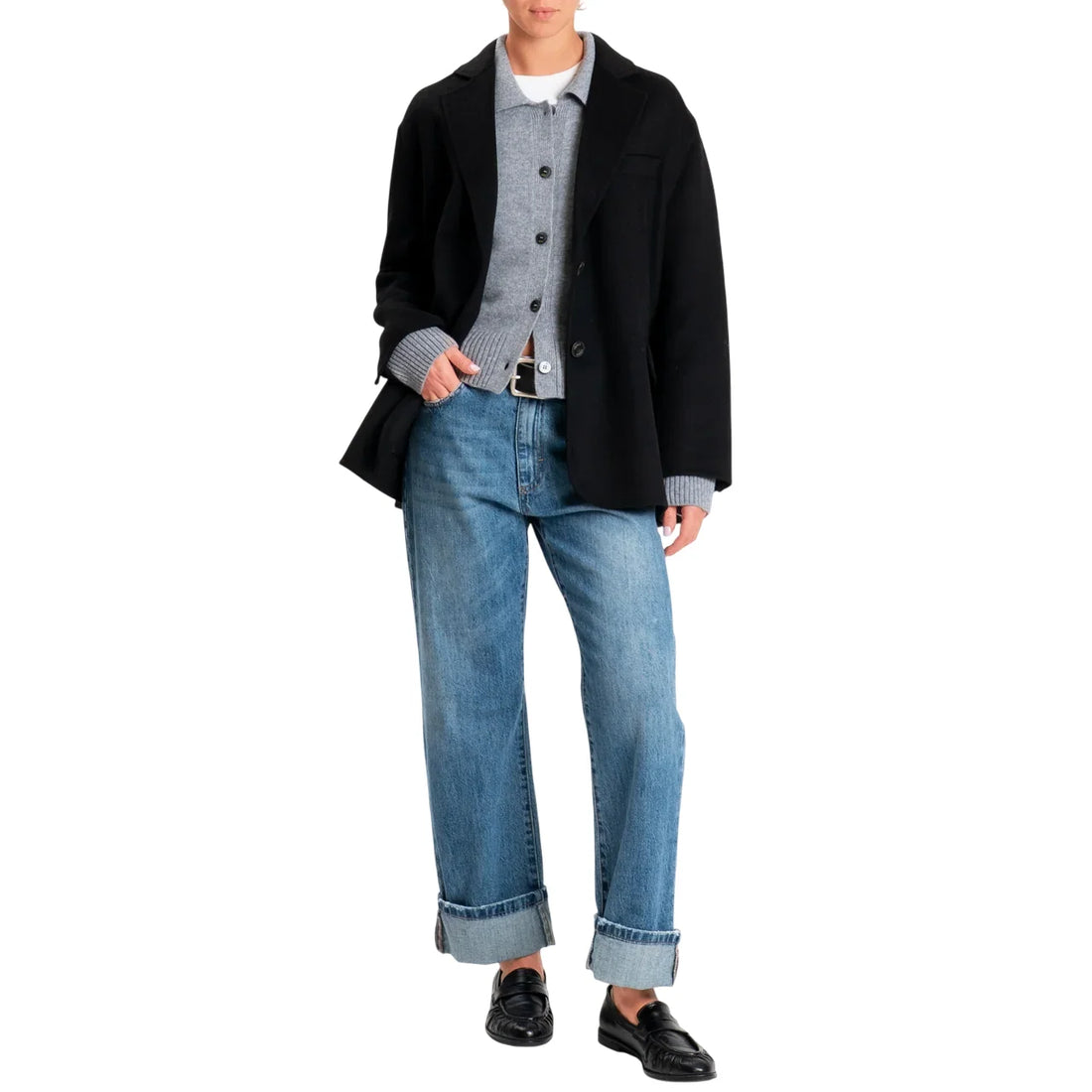 Vicolo cappotto donna stile blazer misto lana nero