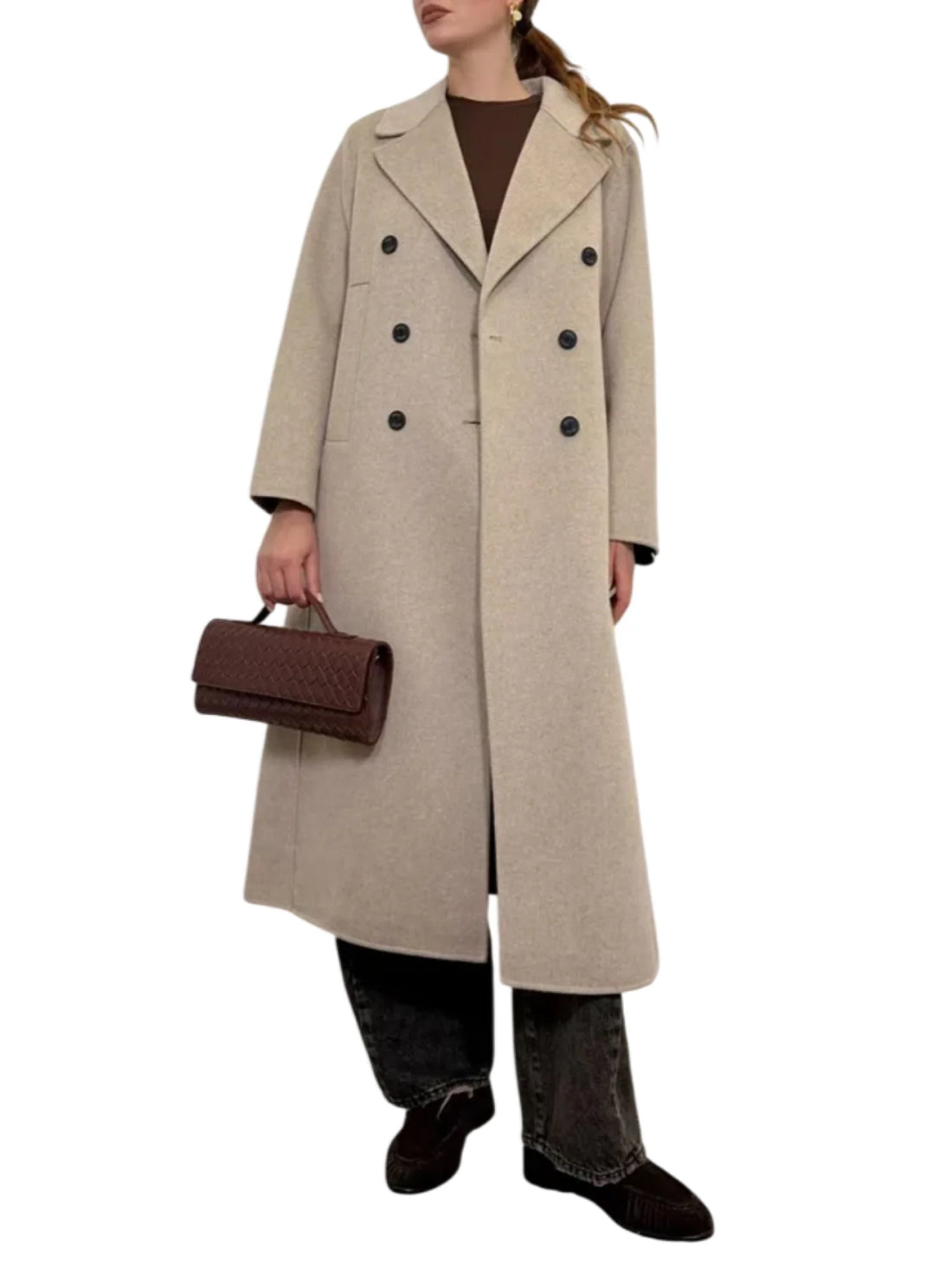 Vicolo cappotto lungo doppiopetto misto lana tortora