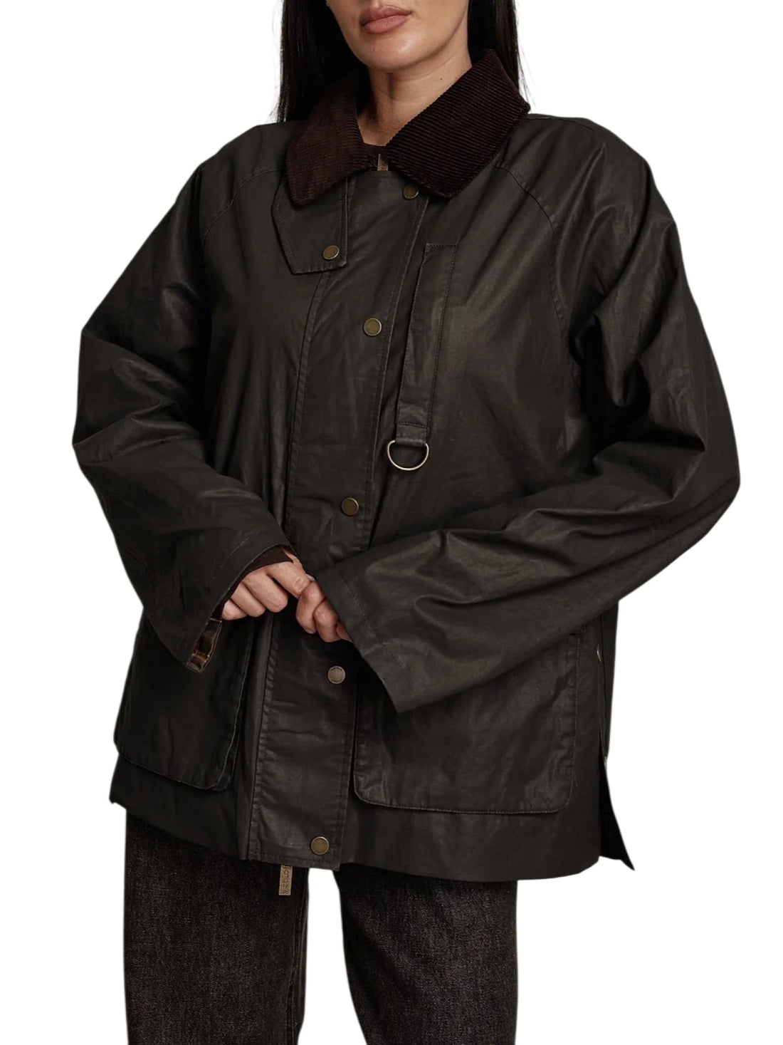 Vicolo giubbino donna in cotone cerato con tasconi marrone moro